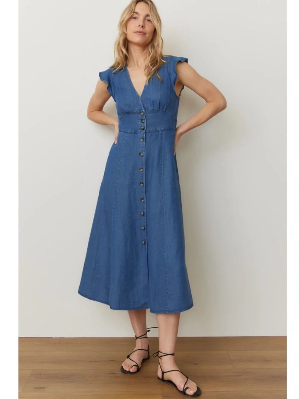 Marine Layer Camila Button Front Medium Wash Midi Dress New! - Picture 14 of 14